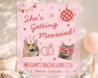 Bannière de miaou avec photo chat personnalisé enterrement de vie de jeune fille tapisserie décoration de miaou personnalisée photo pour animal de compagnie mariée fête toile de fond chat maman