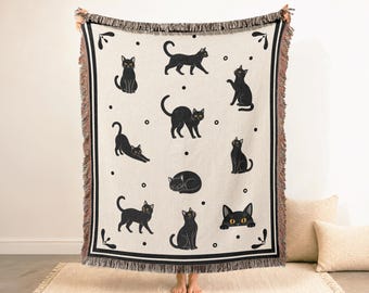 Halloween Blanket Cat Lover Halloween Decor Black Car Woven Blanket Cute Halloween Throw Blanket Fall Home Decor Fall Spooky Season Unique