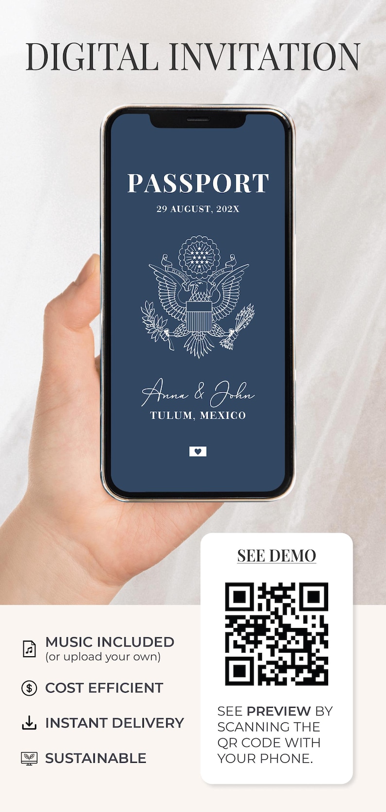 Wedding Invite Digital Destination Wedding Custom Invitation