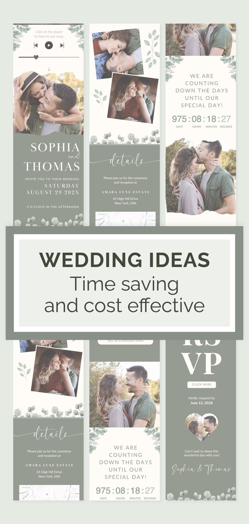 Invite Green Digital Minimal Greenery Detail Card Eucalyptus Invitation Canva