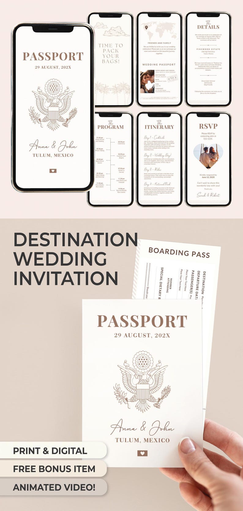 Destination Wedding Passport Printable Passport Wedding Digital Invitation