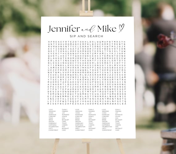 Custom Wedding Word Search Game Sip and Search Wedding Word Search Printable Word Search Puzzle Giant Word Search Template Game Wedding DIY
