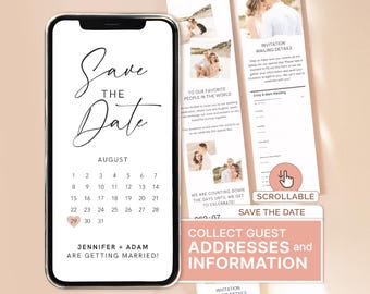 Save the Date with Calendar Digital Save the Date with Photo RSVP Wedding Save the Date Minimalist Save The Date Calendar Scroll Invitation