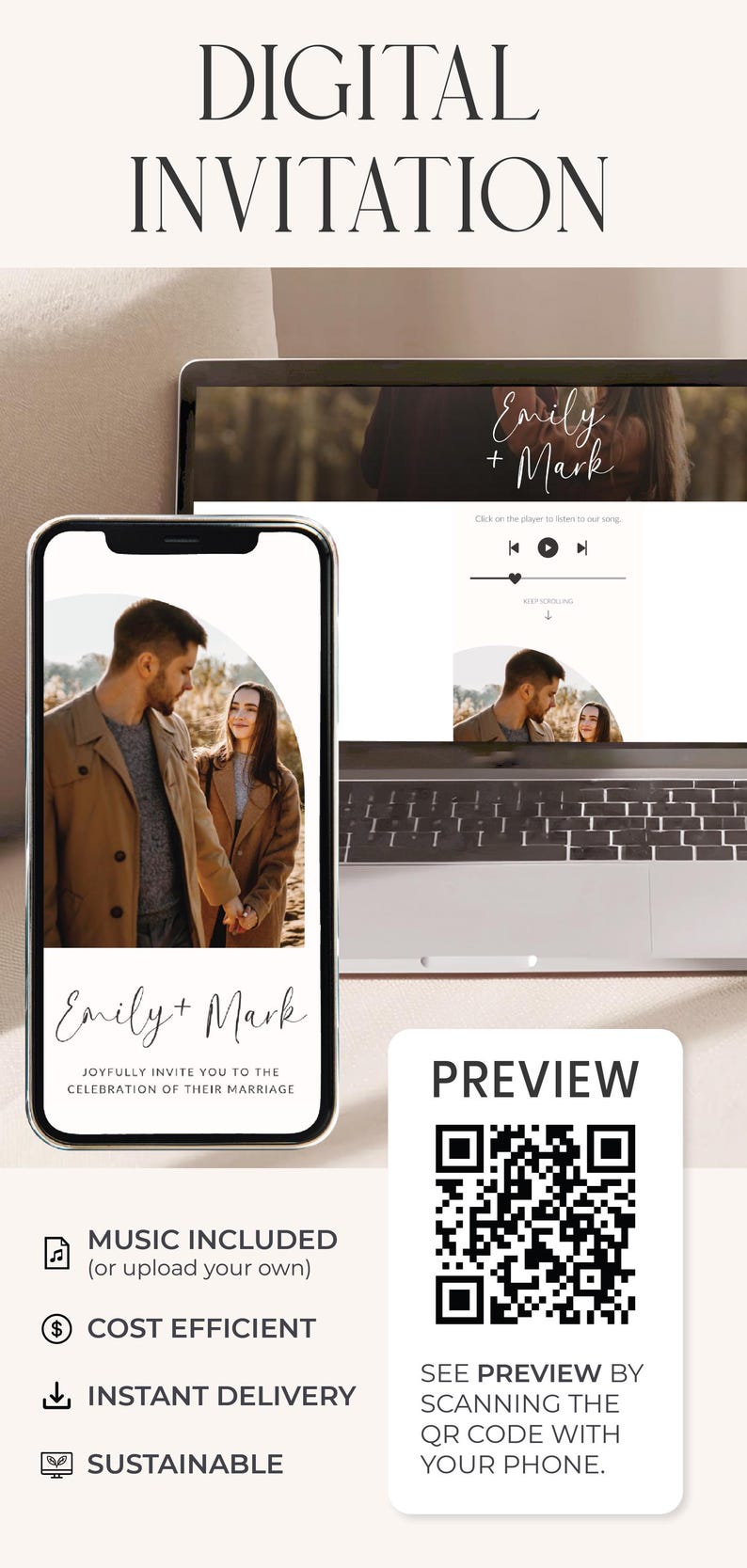 Wedding Electronic Invitation Wedding Modern Photo Invite RSVP Card