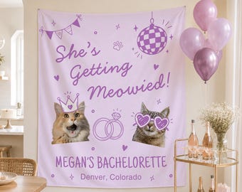 Bannière de miaou avec photo chat personnalisé enterrement de vie de jeune fille tapisserie décoration de miaou personnalisée photo pour animal de compagnie mariée fête toile de fond chat maman