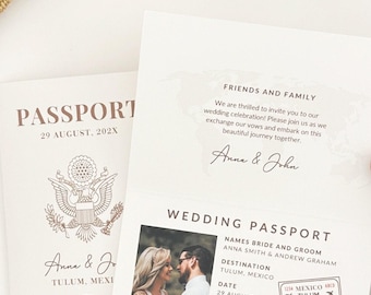 Invitation de mariage à destination - Modèle de passeport - Invitation carte d'embarquement imprimable - Modèle d'invitation passeport - Invitation passeport de mariage personnalisée