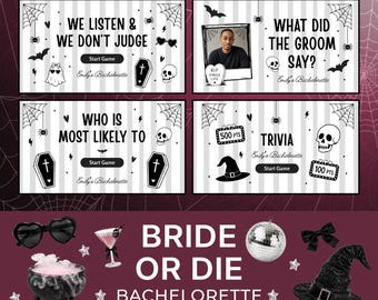 Braut oder stirb Junggesellinnenabschieds-Spielvorlage (Canva-Vorlage) Halloween-Junggesellinnenabschieds-Spielidee RIP Single-Leben Junggesellinnenabschied Gothic-Partydeko Junggesellinnenabschied Ich will