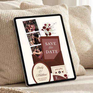 Burgundy Wedding Website Invitation Merlot Floral Save the Date Template