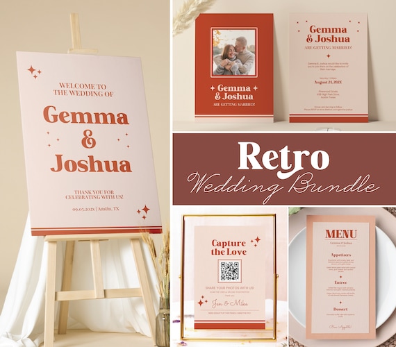 Retro Wedding Bundle Boho Wedding Decor Bundle Wedding Sign Bundle Wedding Sign Canva Wedding Printable Sign Wedding Bundle Template Sign