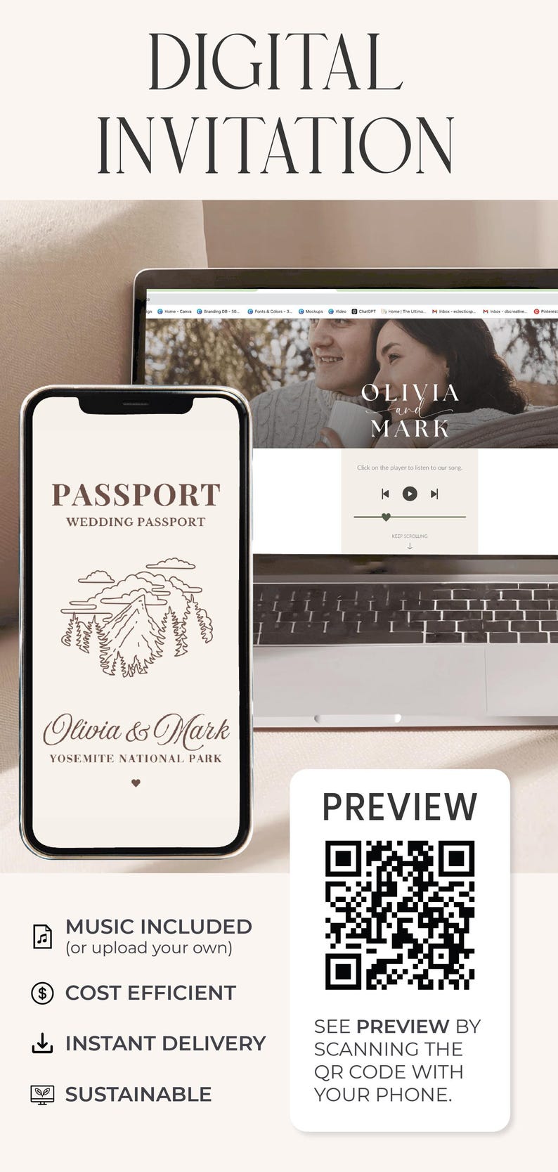 RSVP Guest Tracking National Park Themed Wedding Custom Invite Canva
