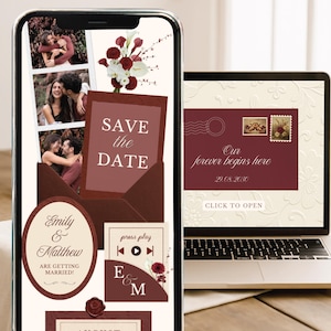 Maroon Digital Save the Date Wedding Elegant Wedding Announcement