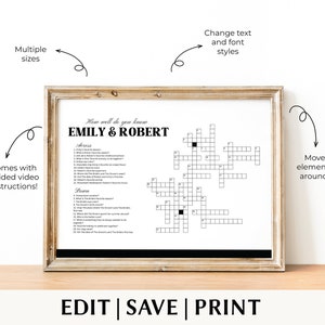 Elegant Wedding Crossword Puzzle Wedding Game Reception Wedding Game Personalized Wedding Game Printable Wedding Crossword Sip and Solve DIY