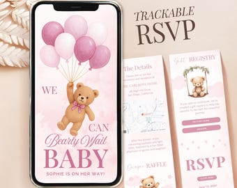 Bearly Wait Baby Shower Invitation Girl Pink Baby Invite Bear Theme Baby Shower for Girl Digital Download Invitation Pink Baby Shower Canva
