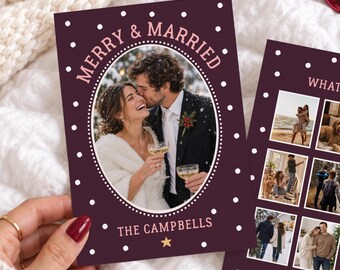 Merry and Married Holiday Card Newlywed Christmas Card Holiday Photo Card Editable Template Wedding Photo First Christmas Card Canva 2026