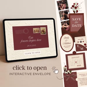 Burgundy Wedding Website Invitation Merlot Floral Save the Date Template