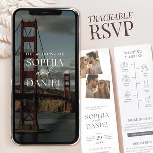 Convite de casamento moderno com foto, modelo de convite de casamento com foto, convite minimalista para download, convite da web faça você mesmo, RSVP rastreável