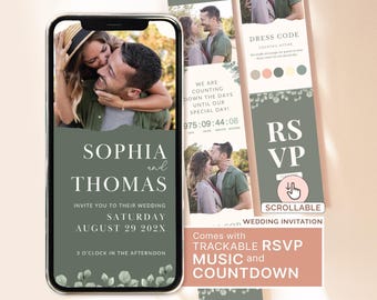 Sage Green Wedding Invitation Digital Invitation Suite Wedding Sage Green and White Invitation Trackable RSVP Wedding Invitation Template