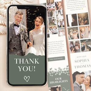 Hochzeit Danke-Karte Digitale Vorlage Hochzeit TY-Karte mit Foto bearbeitbare Hochzeit Danke Ecard Canva Hochzeitsfoto Teilen Danke Karte