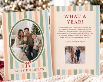 Stripes Christmas Card Printable Holiday Photo Card Editable Template Family Greeting Colorful Family Card Whimsical Editable Template Canva