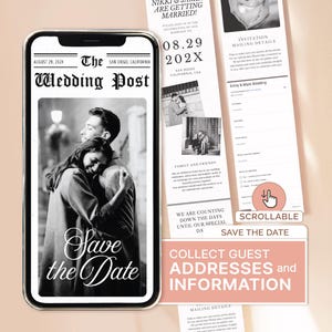 Save the Date Newspaper Template Photo Save the Date Digital Invitation Newspaper Save The Date Canva Newspaper Save the Date Announcement