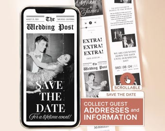 Digital Wedding Engagement Announcement Custom Newspaper Save the Date Wedding Template Digital Invitation Wedding Newspaper Save the Date