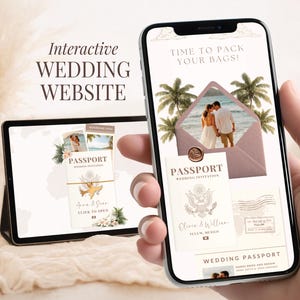 Wedding Invitation Digital Passport Editable Canva Save the Date Destination Website