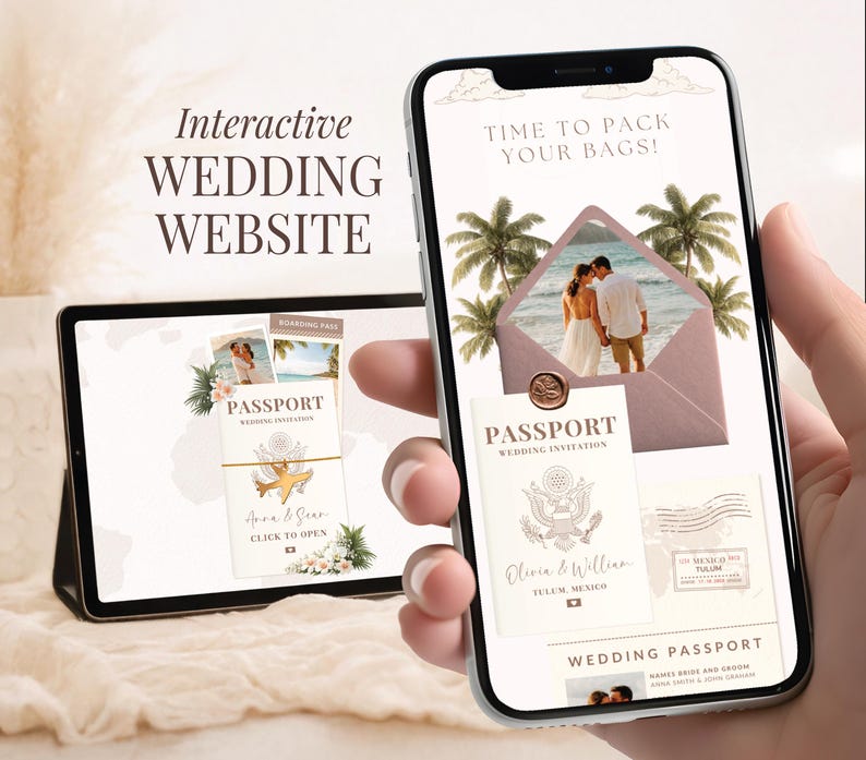 Wedding Invitation Digital Passport Editable Canva Save the Date Destination Website