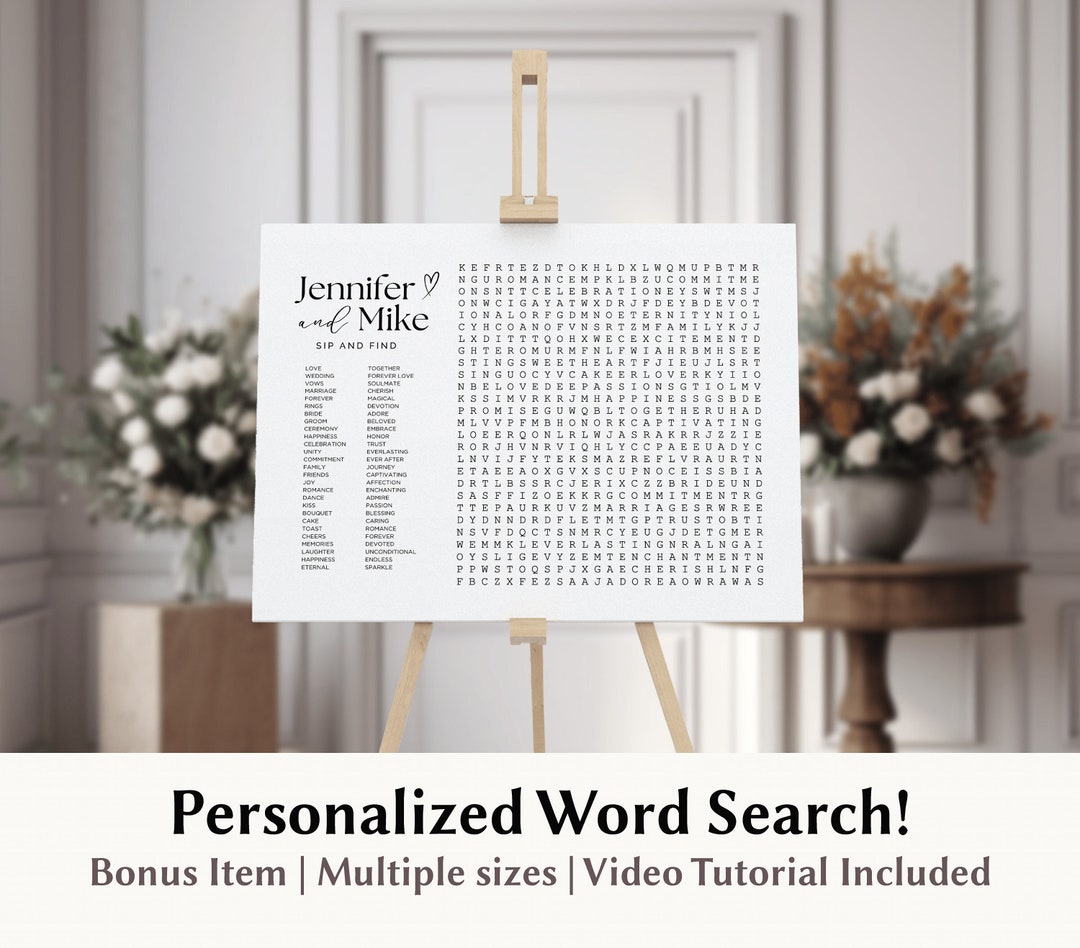 Custom Wedding Word Search Game Sip and Search Wedding Word Search ...