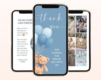 Baby Shower Thank You Card Boy Bear Electronic Thank You Note Digital Thank You Card Teddy Bear Blue Card We Can Bearly Wait Boy Baby Shower