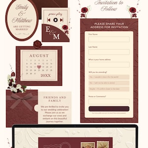 Burgundy Wedding Website Invitation Merlot Floral Save the Date Template