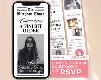 A TINY BIT Older Birthday Newspaper Template Birthday Canva Newspaper Custom Template Newspaper Bday Invitation Happy Birthday Announcement