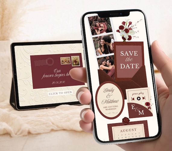 Burgundy Wedding Website Invitation Merlot Floral Save the Date Template Maroon Digital Save the Date Wedding Elegant Wedding Announcement