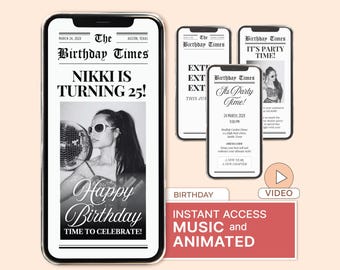 Newspaper Birthday Invitation Canva Birthday Invitation Video Birthday Newspaper Template Editable Birthday Newspaper Birthday Party Invite