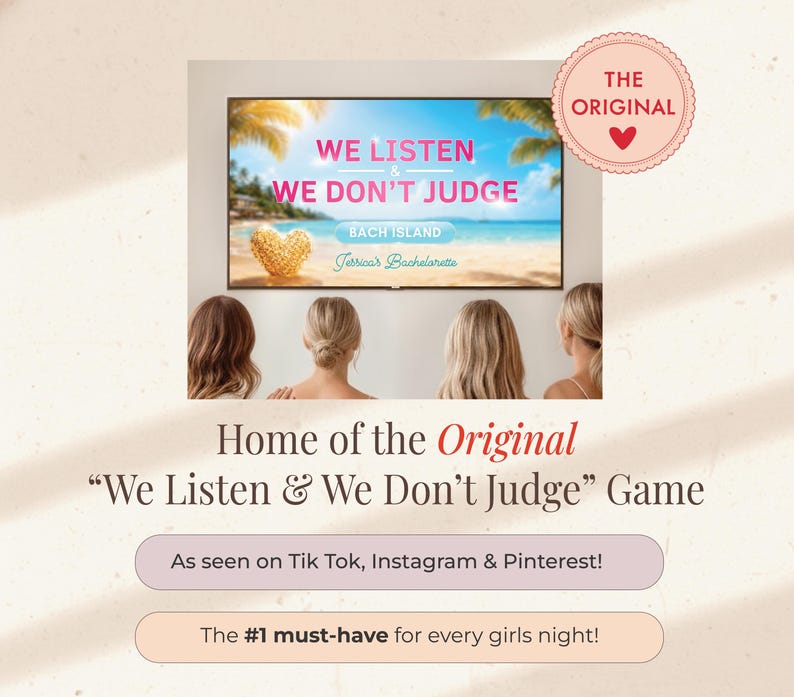 Bach Island Game Bachelorette Party Game Icebraker We Listen & We Don't Judge Game Bachelorette Island Activity Friends Game Reality TV Bach image 11