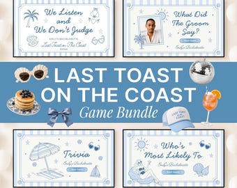 Last Toast on the Coast Bachelorette Game Bundle Trivia Seashell Bach Party Drinking Game Listen Don't Judge Game Coastal Bachelorette Decor