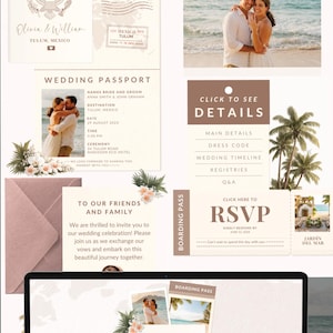 Wedding Invitation Digital Passport Editable Canva Save the Date Destination Website