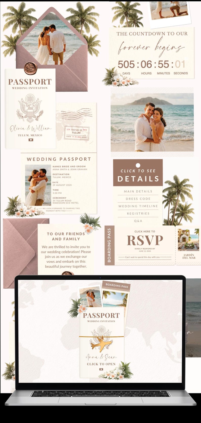 Wedding Invitation Digital Passport Editable Canva Save the Date Destination Website