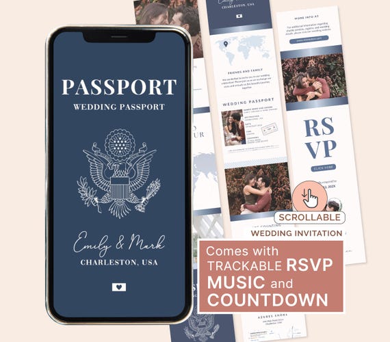 Wedding Invitation Digital Save the Date Destination Wedding Track RSVP Wedding Guest Info Package Destination Wedding Boarding Pass Invite