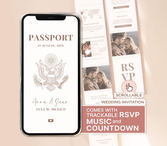 Destination Wedding Invitation Website Passport Wedding Website Invitation Tracker Website Template Digital Wedding Invitation Passport RSVP
