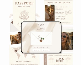 Destination Wedding Save the Date Digital Save the Date Passport Wedding Invitation RSVP Save the Date Wedding Website Multiple Languages