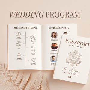 Passport Wedding Program Wedding Travel Inspired Program Passport Wedding Ceremony Program for Wedding Printable Info Destination Wedding