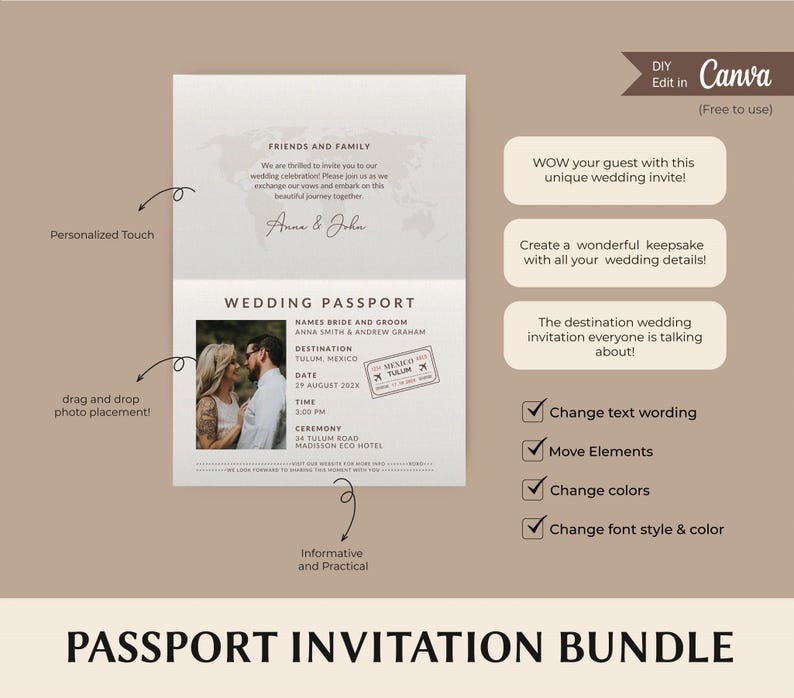 Passport Editable Template Passport Printable Invitation Passport Template Canva Invite