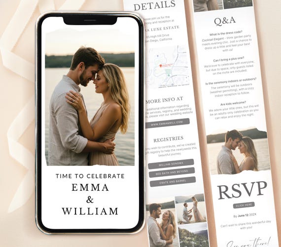 CANVA Wedding Invitation With Trackable RSVP Wedding Announcement Elegant Invitation Minimalist Wedding E-Invite Editable Wedding Website