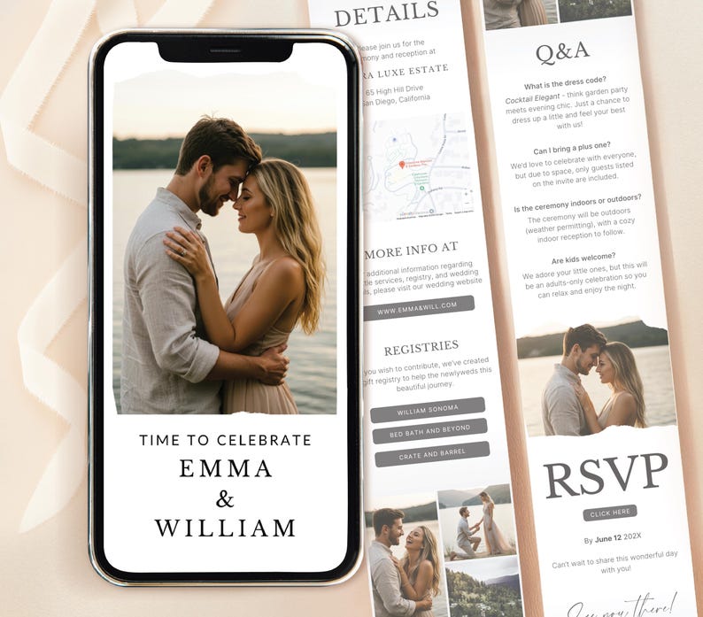 CANVA Wedding Invitation With Trackable RSVP Wedding Announcement Elegant Invitation