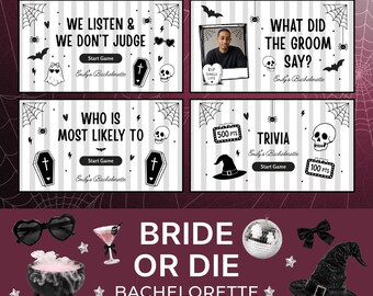 Bride or Die Bachelorette Game Canva Template Halloween Bach Party Game Idea RIP Single Life Bachelorette Gothic Party Decor Hen Party I do