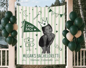 Camp Bachelorette Tapestry Wall Banner Camp Bach Personalized Decor Last Trail Before Veil Backdrop Lake Bach Camp Birthday Party Camping