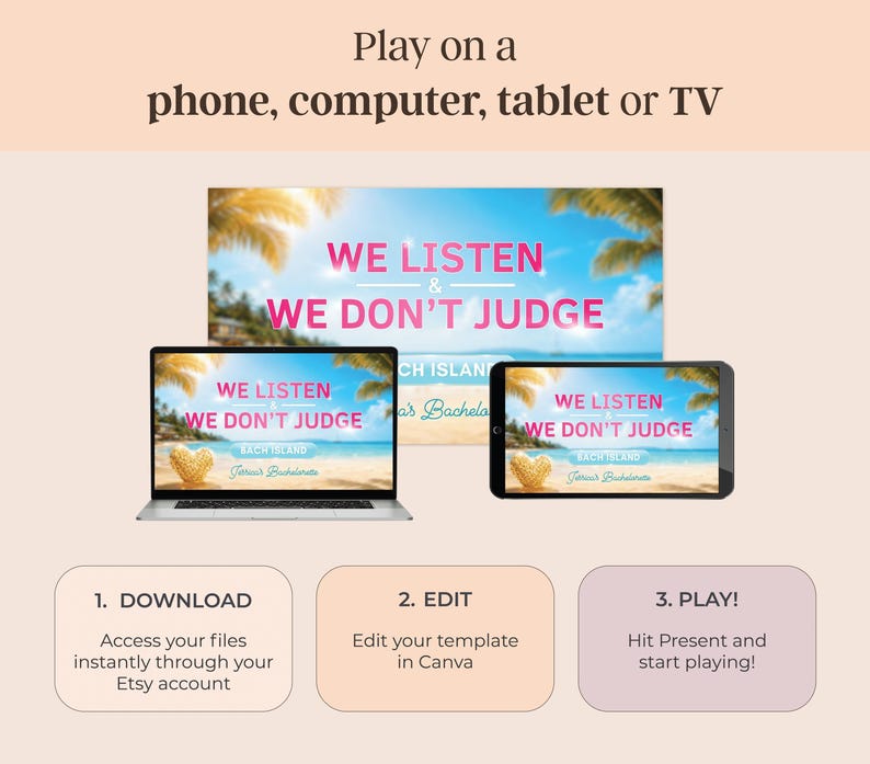 Bach Island Game Bachelorette Party Game Icebraker We Listen & We Don't Judge Game Bachelorette Island Activity Friends Game Reality TV Bach image 10