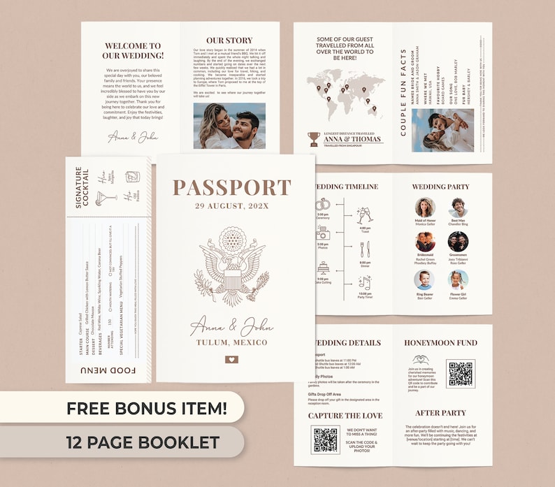 Wedding Program Passport Custom Wedding Program Template Wedding Passport