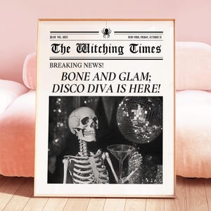 Halloween Skeleton Disco Print: Spooky Party Newspaper Poster (Digital Download)
