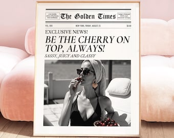 CHERRY Newspaper Wall Art Girl Trendy Wall Art Newspaper Print Dorm Decor Female Apartment Decor Y2K Aesthetic Wall Art Quote It Girl Print